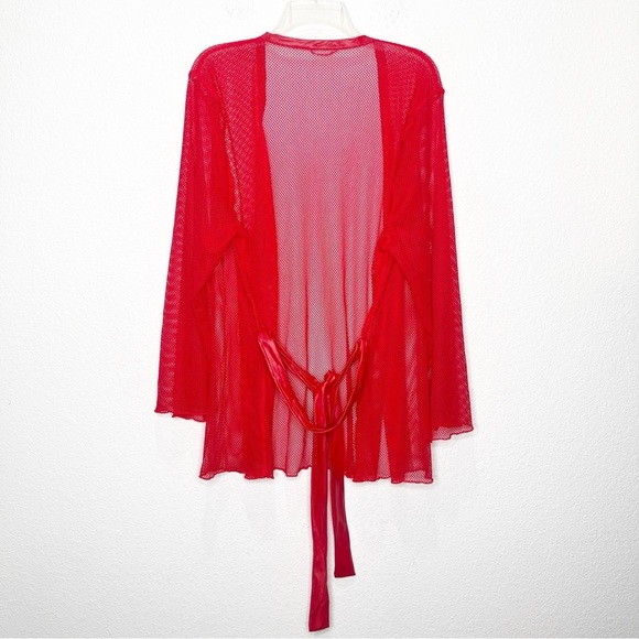 Savage X Fenty Glossy Flossy Fishnet Robe Goji Berry Red - Picture 9 of 12